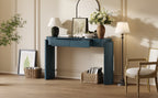 TREXM Entryway Table with Natural Wood Grain Finish, Console Table with Fluted Design, Oval Top and 2 Drawers for Entryway and Living Room (Navy)