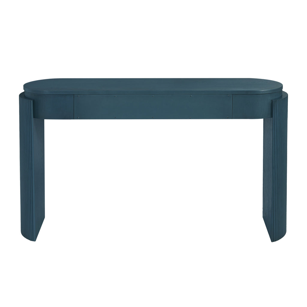 TREXM Entryway Table with Natural Wood Grain Finish, Console Table with Fluted Design, Oval Top and 2 Drawers for Entryway and Living Room (Navy)