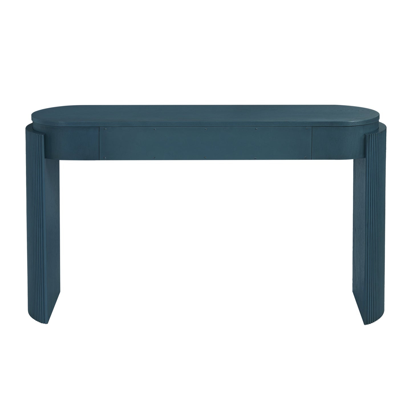 TREXM Entryway Table with Natural Wood Grain Finish, Console Table with Fluted Design, Oval Top and 2 Drawers for Entryway and Living Room (Navy)