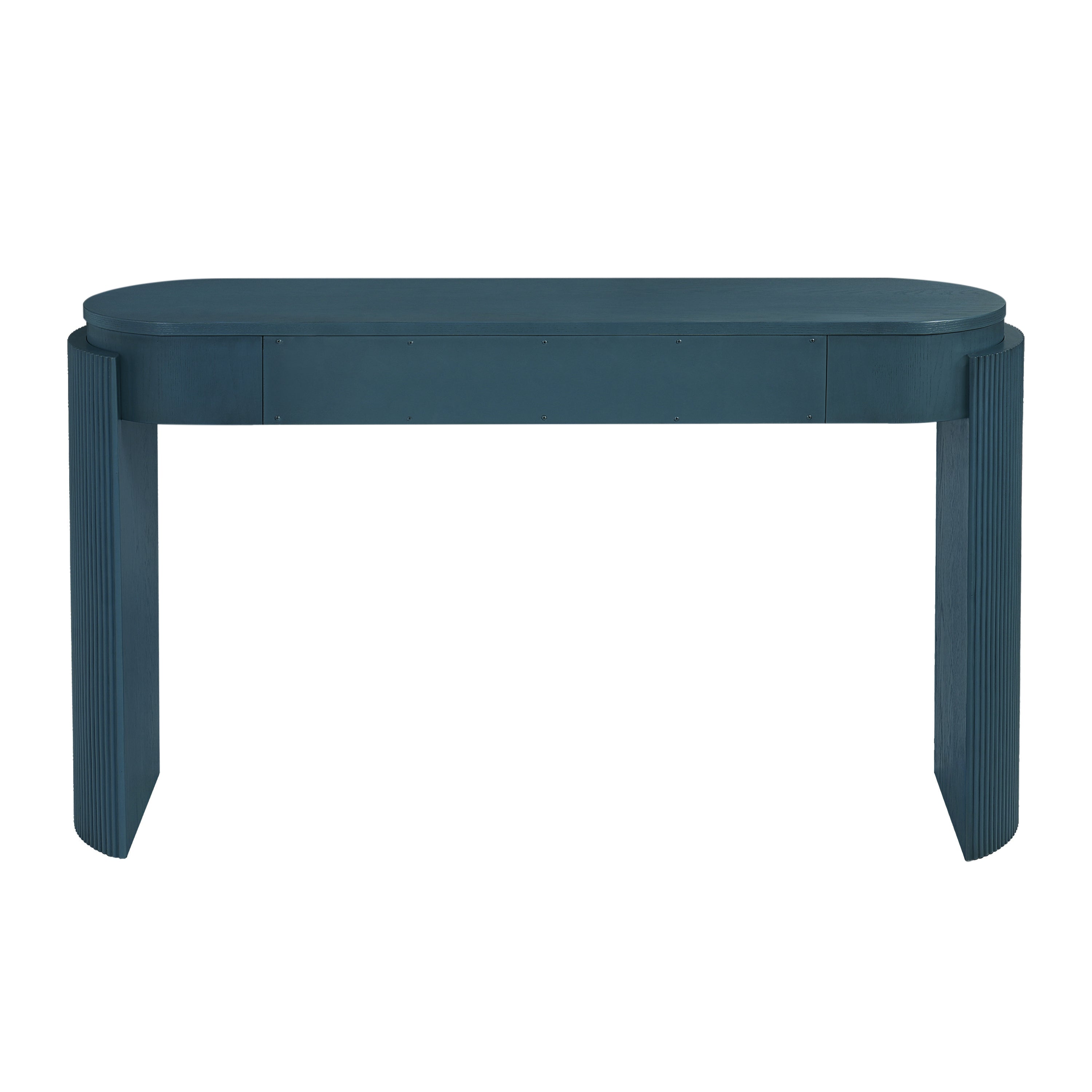 TREXM Entryway Table with Natural Wood Grain Finish, Console Table with Fluted Design, Oval Top and 2 Drawers for Entryway and Living Room (Navy)
