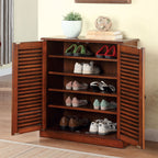 Shoe Cabinet with 5 Shelves and Louvered Doors, Oak