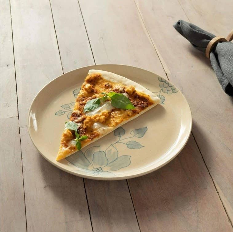 Elegant Off-White Round Ceramic Printed Dinner Plate.