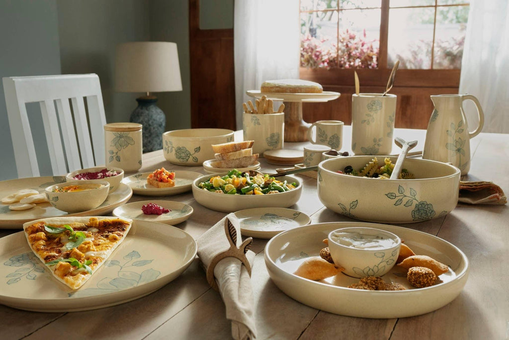 Elegant Off-White Round Ceramic Printed Dinner Plate.