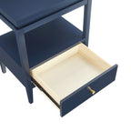 Olana Midnight Blue 1-Drawer Nightstand with Floating Top Design, Solid Wood and MDF Construction, Gold-Finished Hardware, Tapered Legs