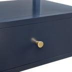 Olana Midnight Blue 1-Drawer Nightstand with Floating Top Design, Solid Wood and MDF Construction, Gold-Finished Hardware, Tapered Legs