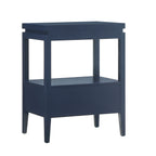 Olana Midnight Blue 1-Drawer Nightstand with Floating Top Design, Solid Wood and MDF Construction, Gold-Finished Hardware, Tapered Legs