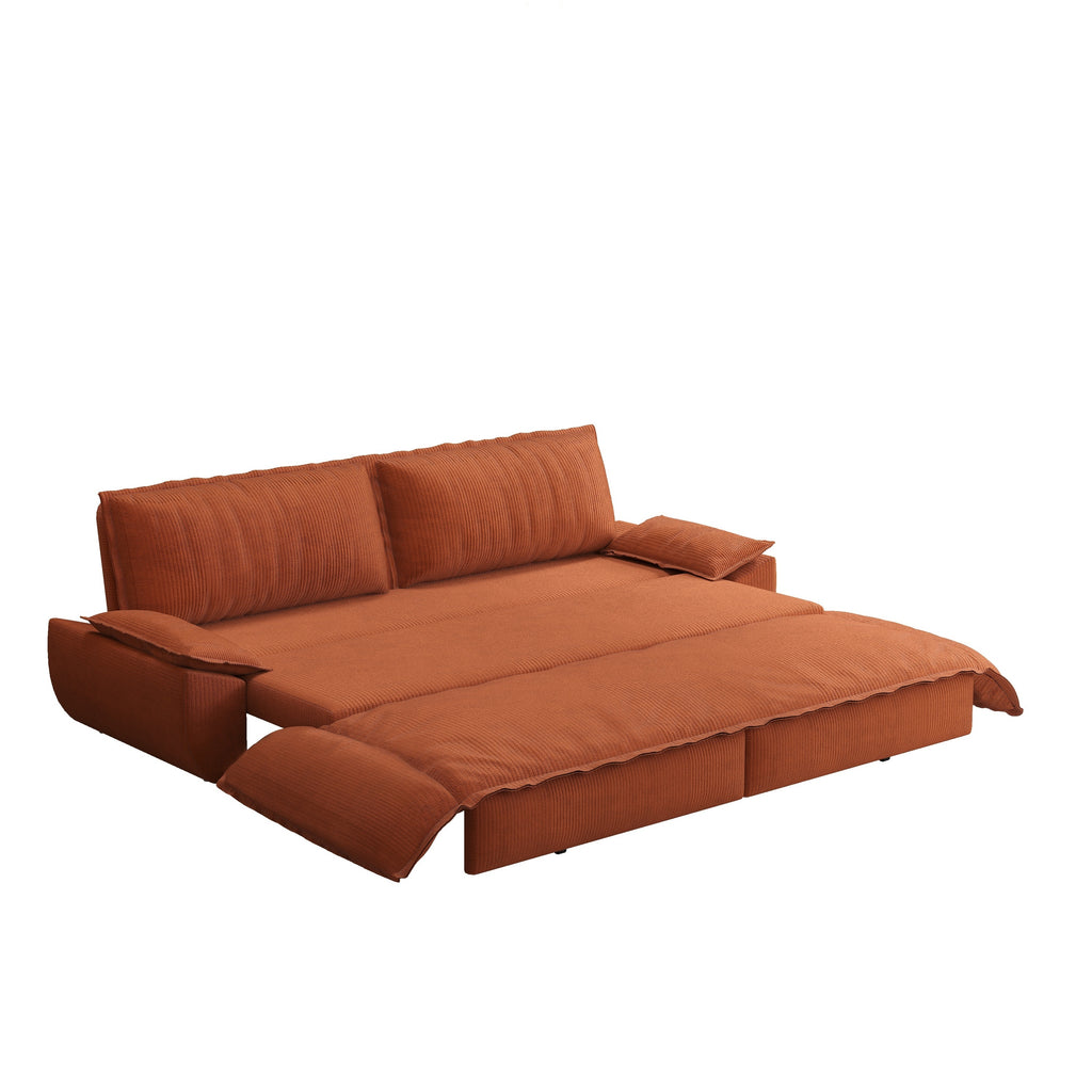 73.2' Queen Pull Out Sofa Bed,3-in-1 Convertible Sleeper Sofa,Multi-Functional Corduroy Loveseat Bed,Orange Sofa