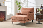 Elegant Orange Upholstered Wood Chaise Lounge Recliner.