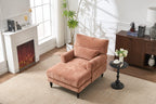 Elegant Orange Upholstered Wood Chaise Lounge Recliner.