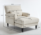 Elegant Orange Upholstered Wood Chaise Lounge Recliner.