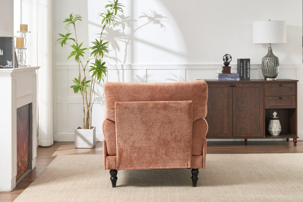 Elegant Orange Upholstered Wood Chaise Lounge Recliner.