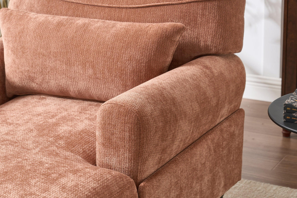Elegant Orange Upholstered Wood Chaise Lounge Recliner.