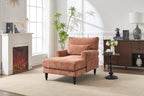 Elegant Orange Upholstered Wood Chaise Lounge Recliner.