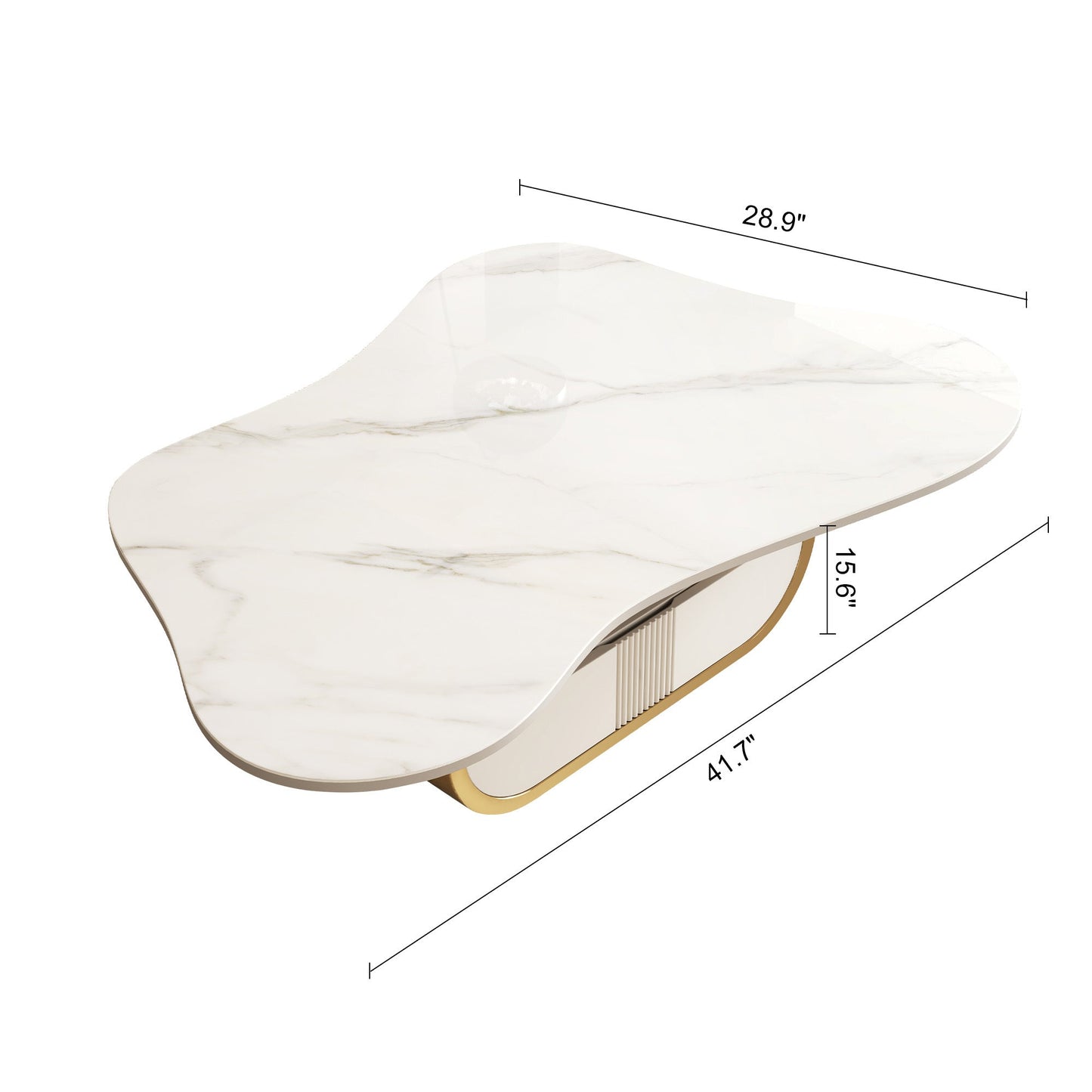 Modern Butterfly Coffee Table with Sintered Stone Top – Oval Center Table with Storage Shelf & Drawer, Stainless Steel Base & MDF Cabinet