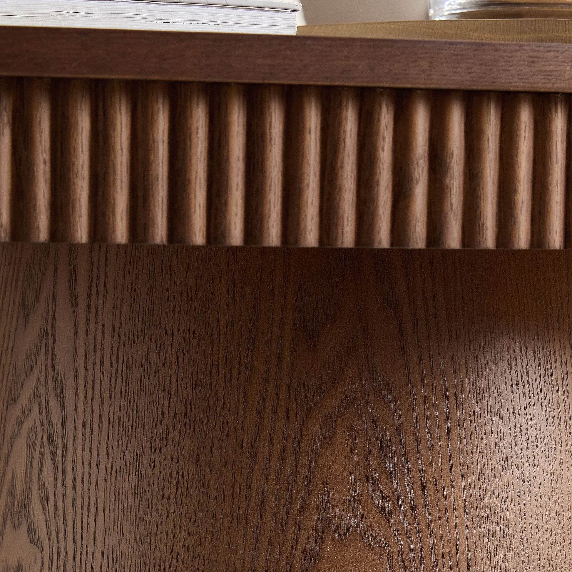 Modern Design Oval Handcraft Drum Coffee Table Length 47.24 inch Coffee Table for Living Room, Ellipse Coffee Table with Sturdy Pedestal,Walnut Color