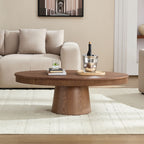 Modern Design Oval Handcraft Drum Coffee Table Length 47.24 inch Coffee Table for Living Room, Ellipse Coffee Table with Sturdy Pedestal,Walnut Color