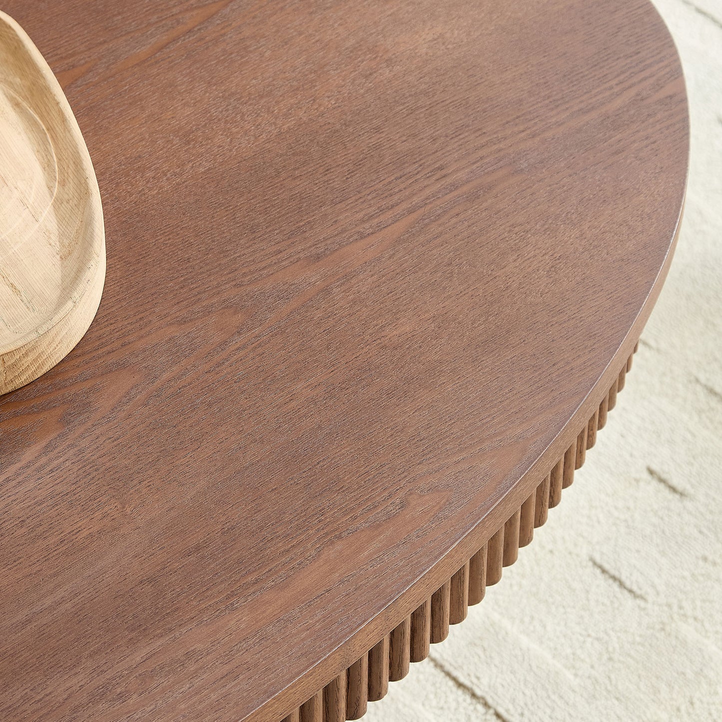 Modern Design Oval Handcraft Drum Coffee Table Length 47.24 inch Coffee Table for Living Room, Ellipse Coffee Table with Sturdy Pedestal,Walnut Color