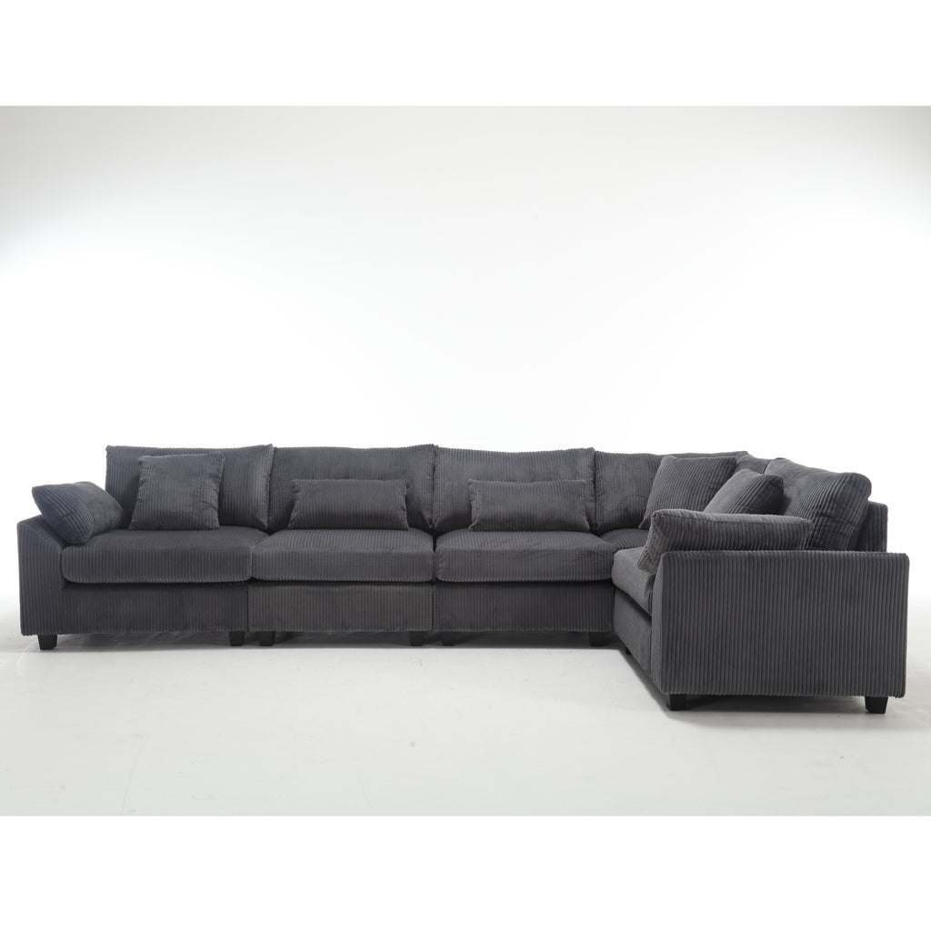 {NEW ARRIVAL VIDEO PROVIDED} Oversized Modular Sectional Sofa Couches Set,Corduroy Upholstered Deep Seat Comfy Sofa for Living Room 5 Seat,Dark Gray