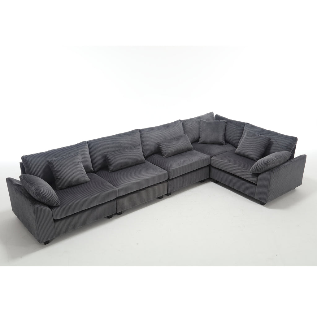 {NEW ARRIVAL VIDEO PROVIDED} Oversized Modular Sectional Sofa Couches Set,Corduroy Upholstered Deep Seat Comfy Sofa for Living Room 5 Seat,Dark Gray