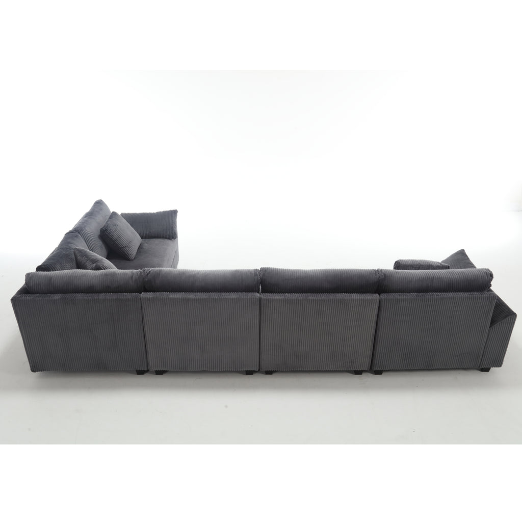 {NEW ARRIVAL VIDEO PROVIDED} Oversized Modular Sectional Sofa Couches Set,Corduroy Upholstered Deep Seat Comfy Sofa for Living Room 5 Seat,Dark Gray
