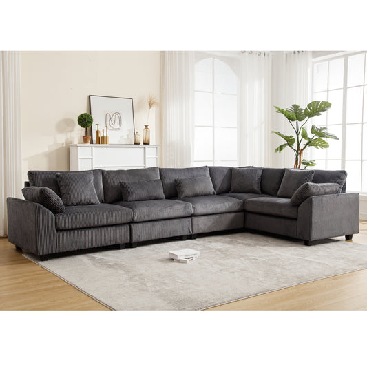 {NEW ARRIVAL VIDEO PROVIDED} Oversized Modular Sectional Sofa Couches Set,Corduroy Upholstered Deep Seat Comfy Sofa for Living Room 5 Seat,Dark Gray