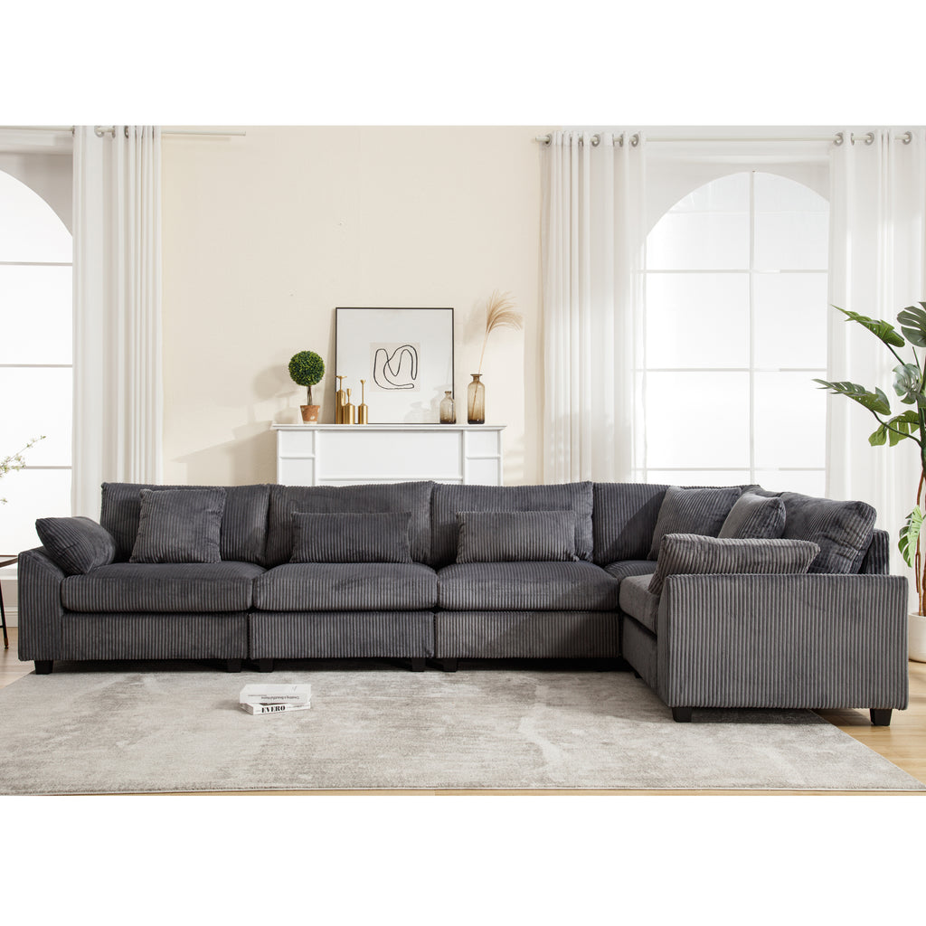 {NEW ARRIVAL VIDEO PROVIDED} Oversized Modular Sectional Sofa Couches Set,Corduroy Upholstered Deep Seat Comfy Sofa for Living Room 5 Seat,Dark Gray