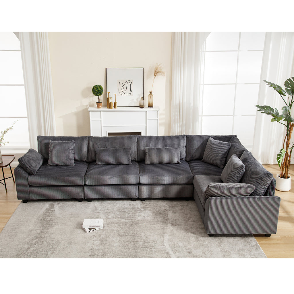 {NEW ARRIVAL VIDEO PROVIDED} Oversized Modular Sectional Sofa Couches Set,Corduroy Upholstered Deep Seat Comfy Sofa for Living Room 5 Seat,Dark Gray