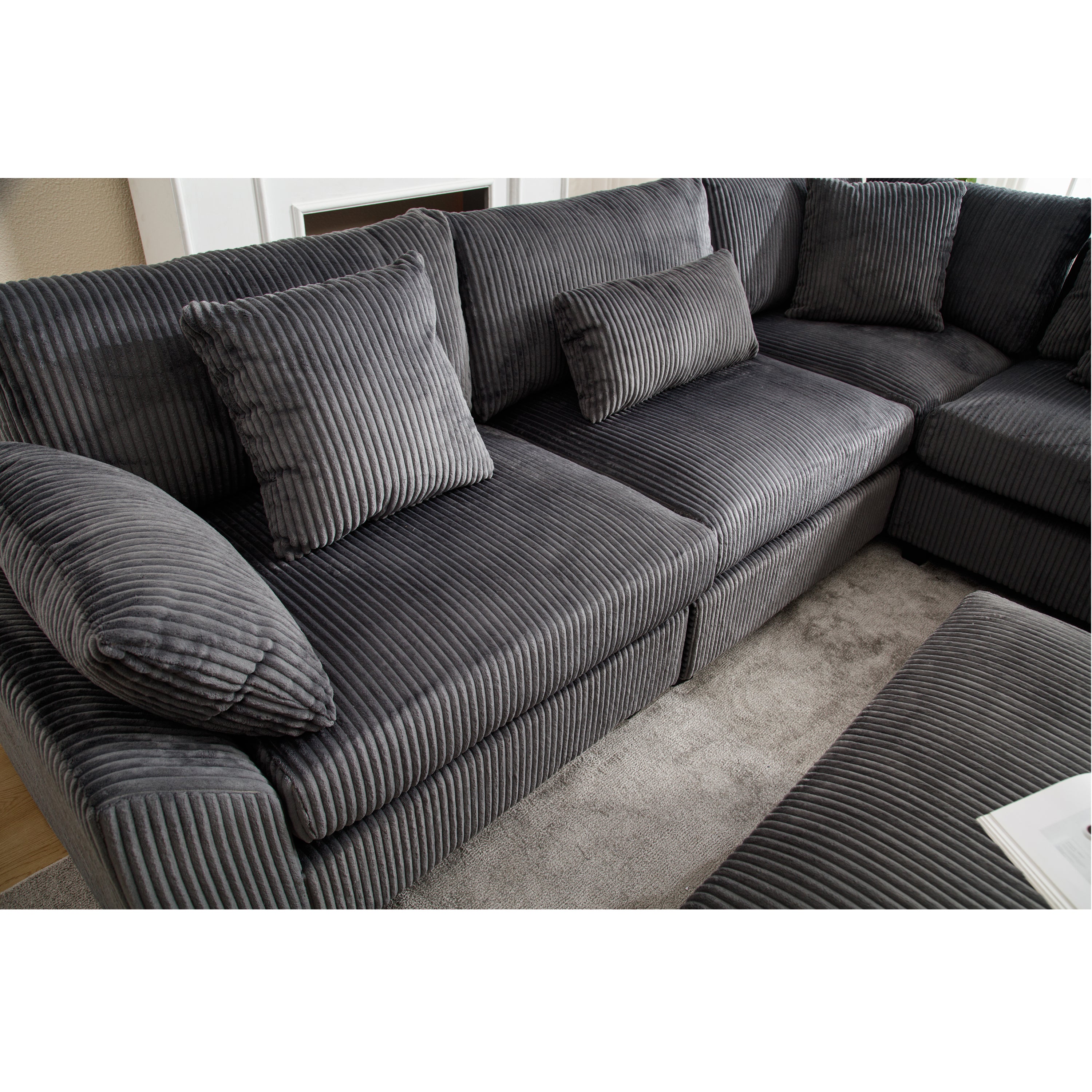 {NEW ARRIVAL VIDEO PROVIDED} Oversized Modular Sectional Sofa Couches Set,Corduroy Upholstered Deep Seat Comfy Sofa for Living Room 5 Seat,Dark Gray