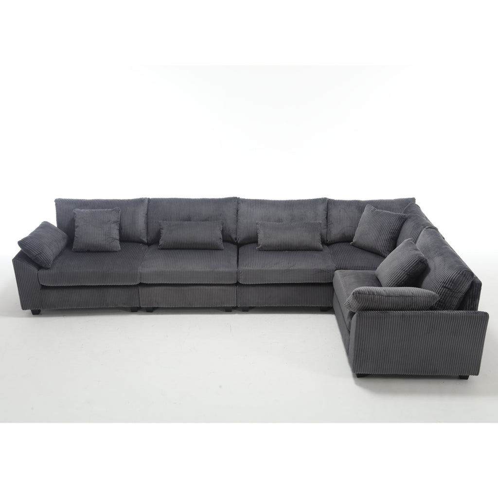 {NEW ARRIVAL VIDEO PROVIDED} Oversized Modular Sectional Sofa Couches Set,Corduroy Upholstered Deep Seat Comfy Sofa for Living Room 5 Seat,Dark Gray