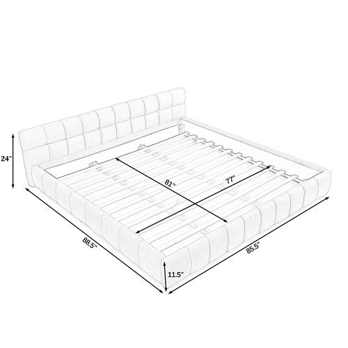 King size Upholstered Bed Frame with Thick Fabric, Chenille Fabric Grounded Queen Size Platform Bed with Headboard and Solid Frame. No Box Spring Needed-Pink(88.5''*85.5''*24'')
