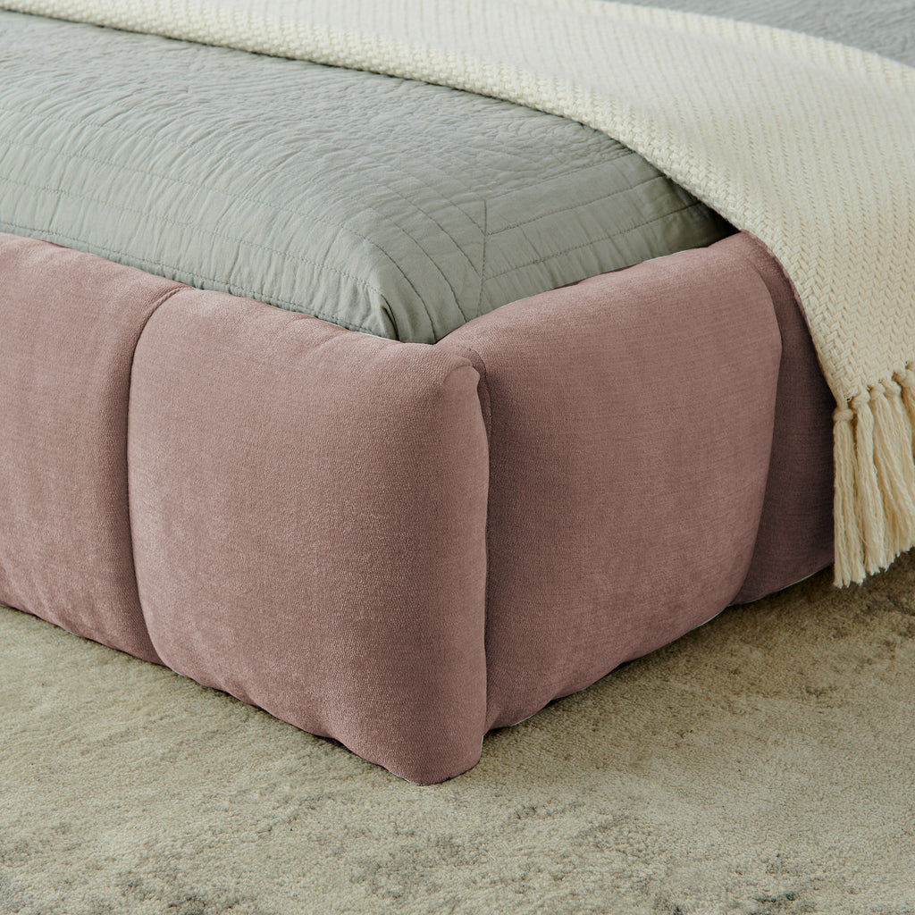 King size Upholstered Bed Frame with Thick Fabric, Chenille Fabric Grounded Queen Size Platform Bed with Headboard and Solid Frame. No Box Spring Needed-Pink(88.5''*85.5''*24'')