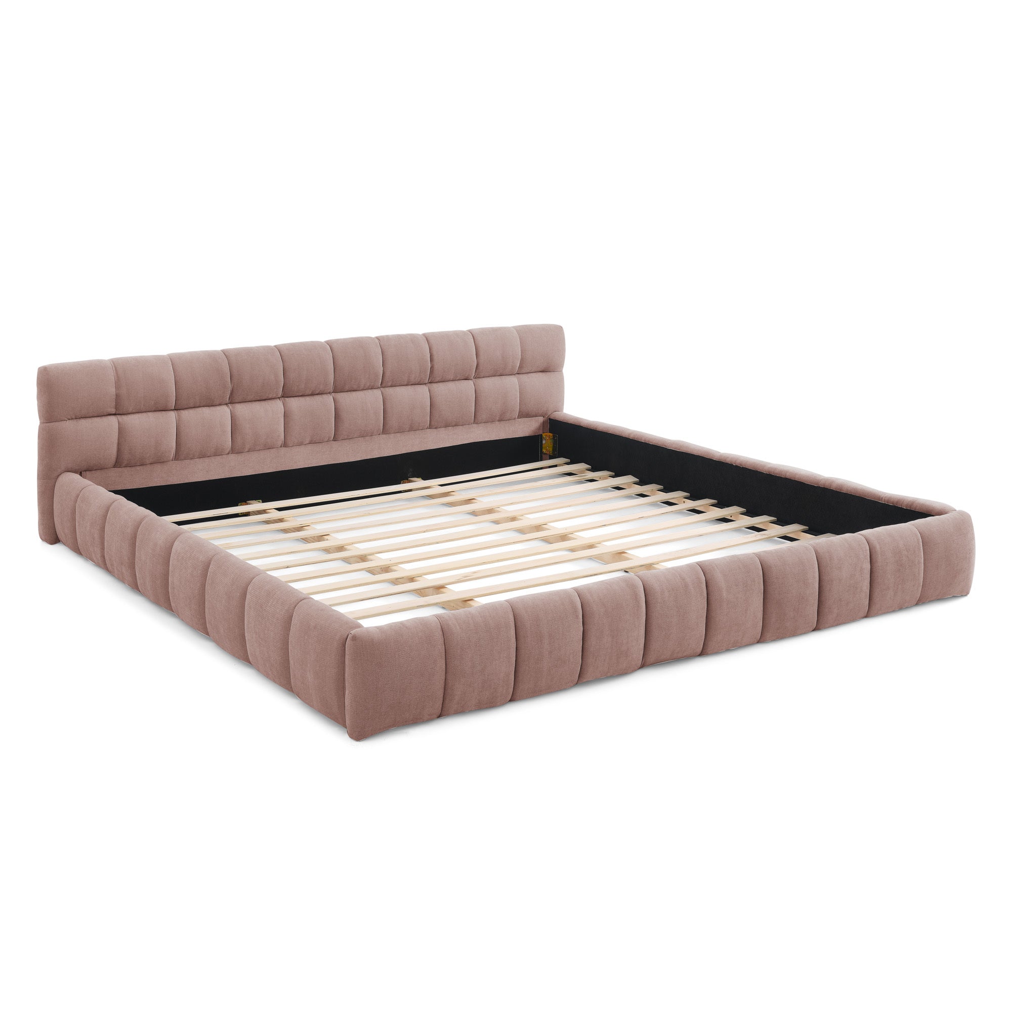 King size Upholstered Bed Frame with Thick Fabric, Chenille Fabric Grounded Queen Size Platform Bed with Headboard and Solid Frame. No Box Spring Needed-Pink(88.5''*85.5''*24'')