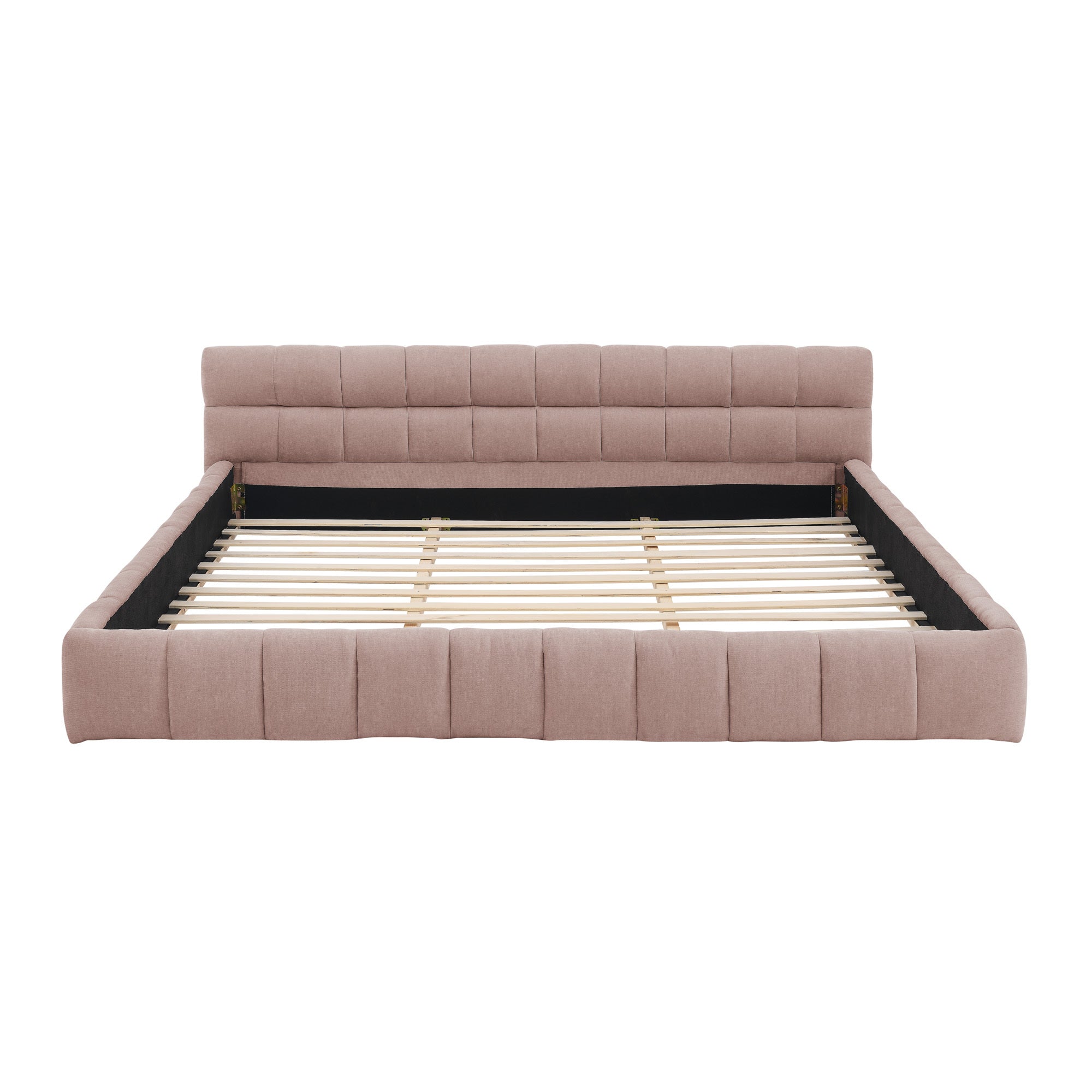 King size Upholstered Bed Frame with Thick Fabric, Chenille Fabric Grounded Queen Size Platform Bed with Headboard and Solid Frame. No Box Spring Needed-Pink(88.5''*85.5''*24'')