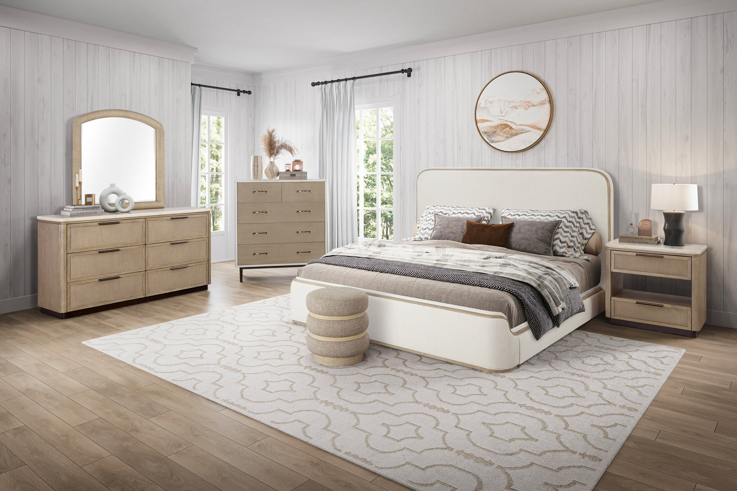 Queen Upholstered Bed - Toffee & White Sand Bed Frame