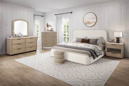Queen Upholstered Bed - Toffee & White Sand Bed Frame