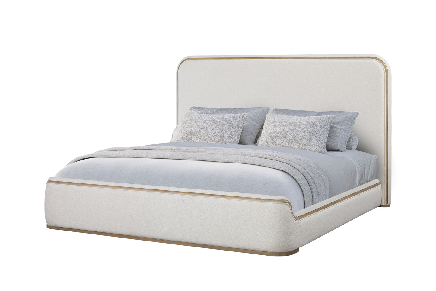 Queen Upholstered Bed - Toffee & White Sand Bed Frame
