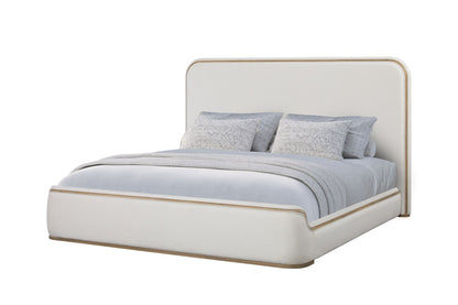 Queen Upholstered Bed - Toffee & White Sand Bed Frame