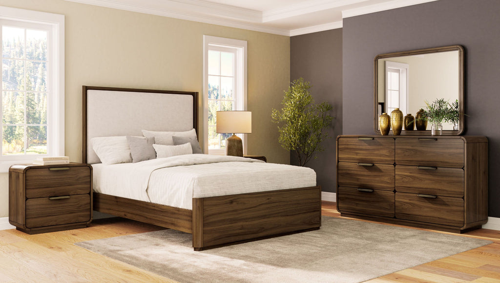 Queen Upholstered Bed in Walnut