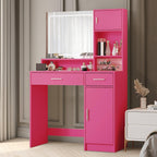 Elegant Rose Pink Vanity Desk with Mirror and LED Lights.