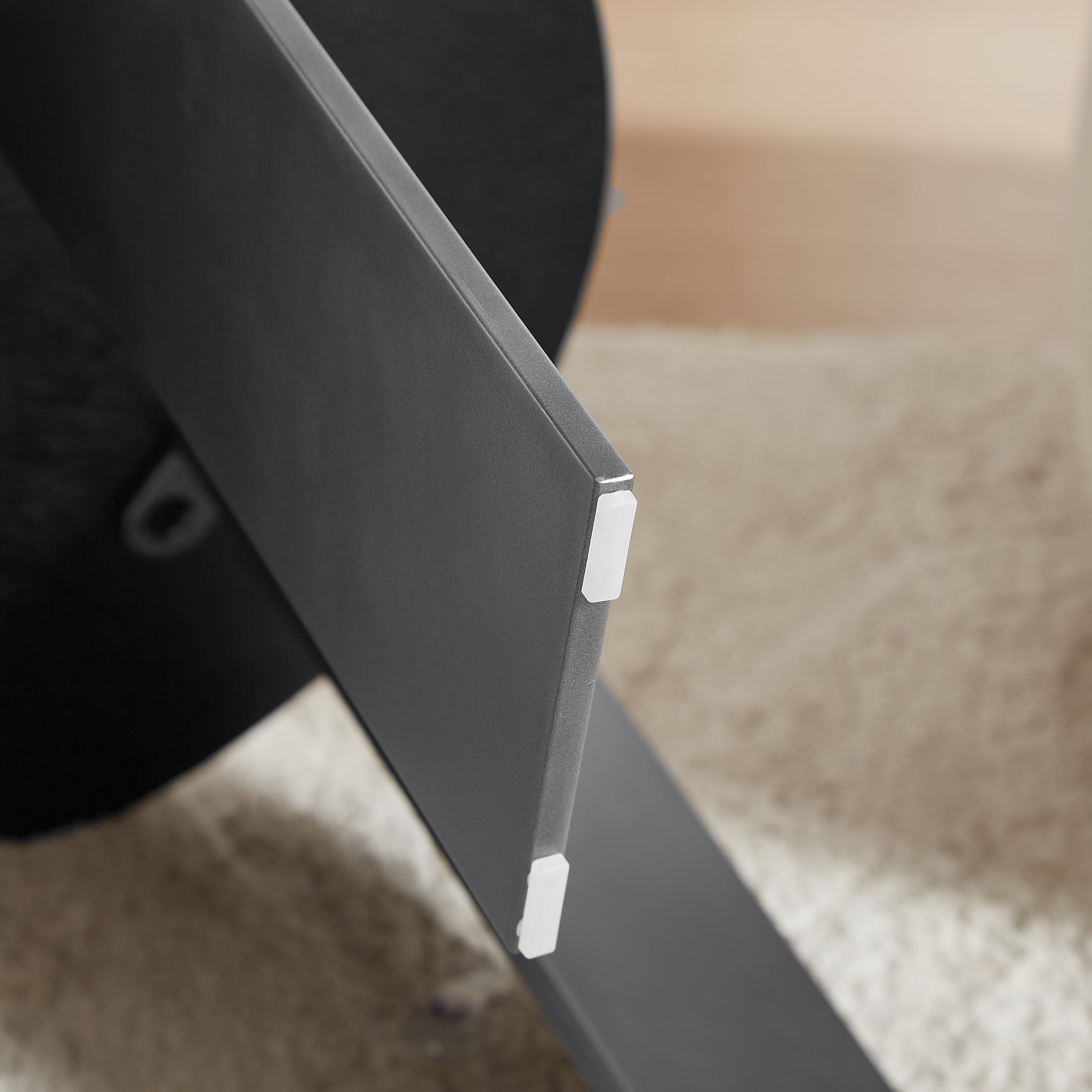 Round Coffee Table Black Oak Wood Surface and Black Metel Feet