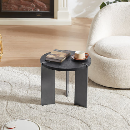 Round Coffee Table Black Oak Wood Surface and Black Metel Feet