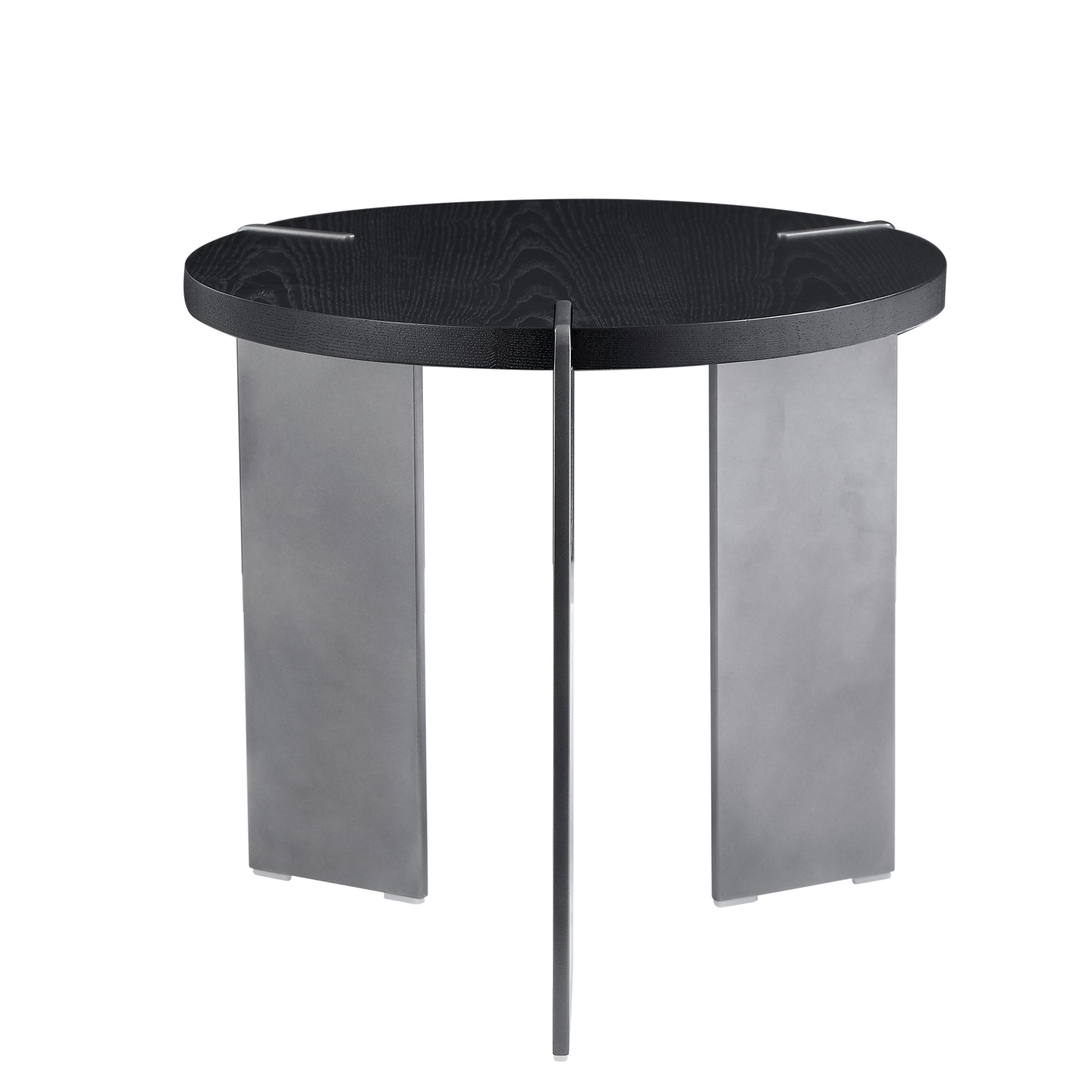 Round Coffee Table Black Oak Wood Surface and Black Metel Feet