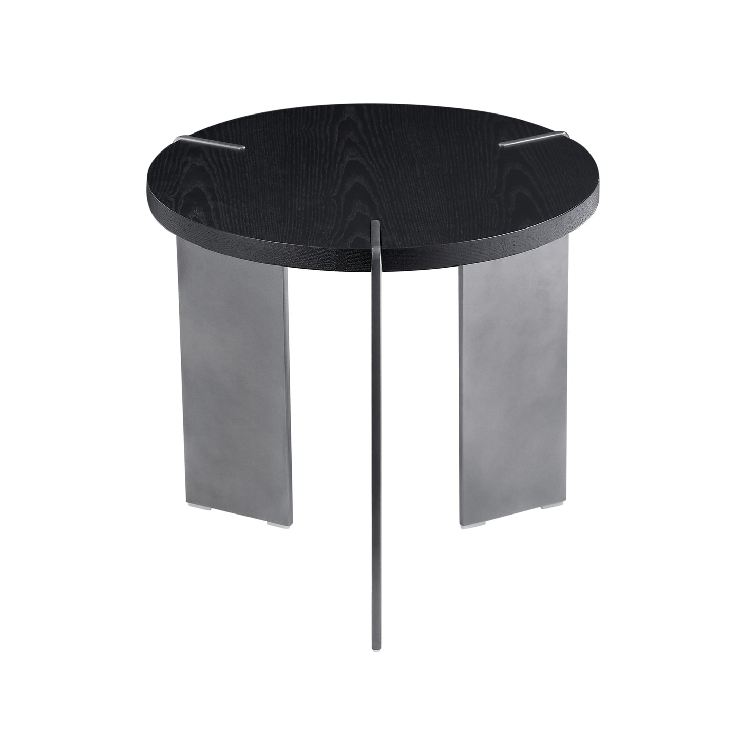 Round Coffee Table Black Oak Wood Surface and Black Metel Feet