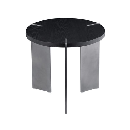 Round Coffee Table Black Oak Wood Surface and Black Metel Feet