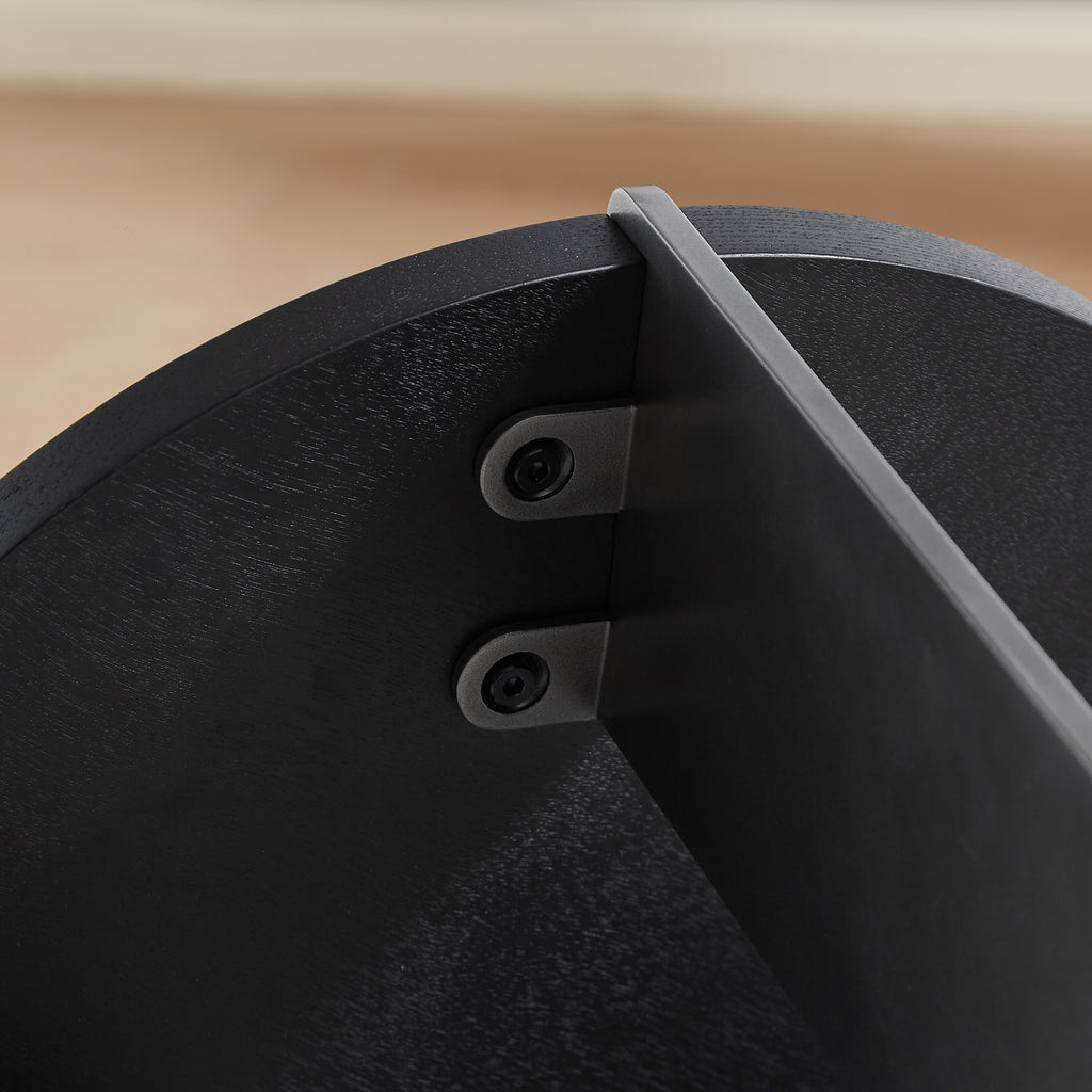 Round Coffee Table Black Oak Wood Surface and Black Metel Feet