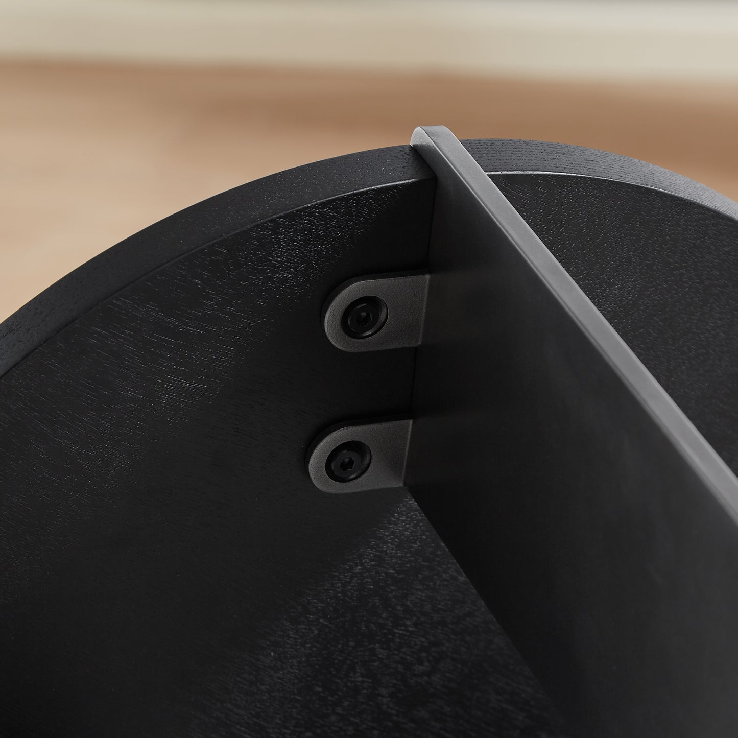 Round Coffee Table Black Oak Wood Surface and Black Metel Feet