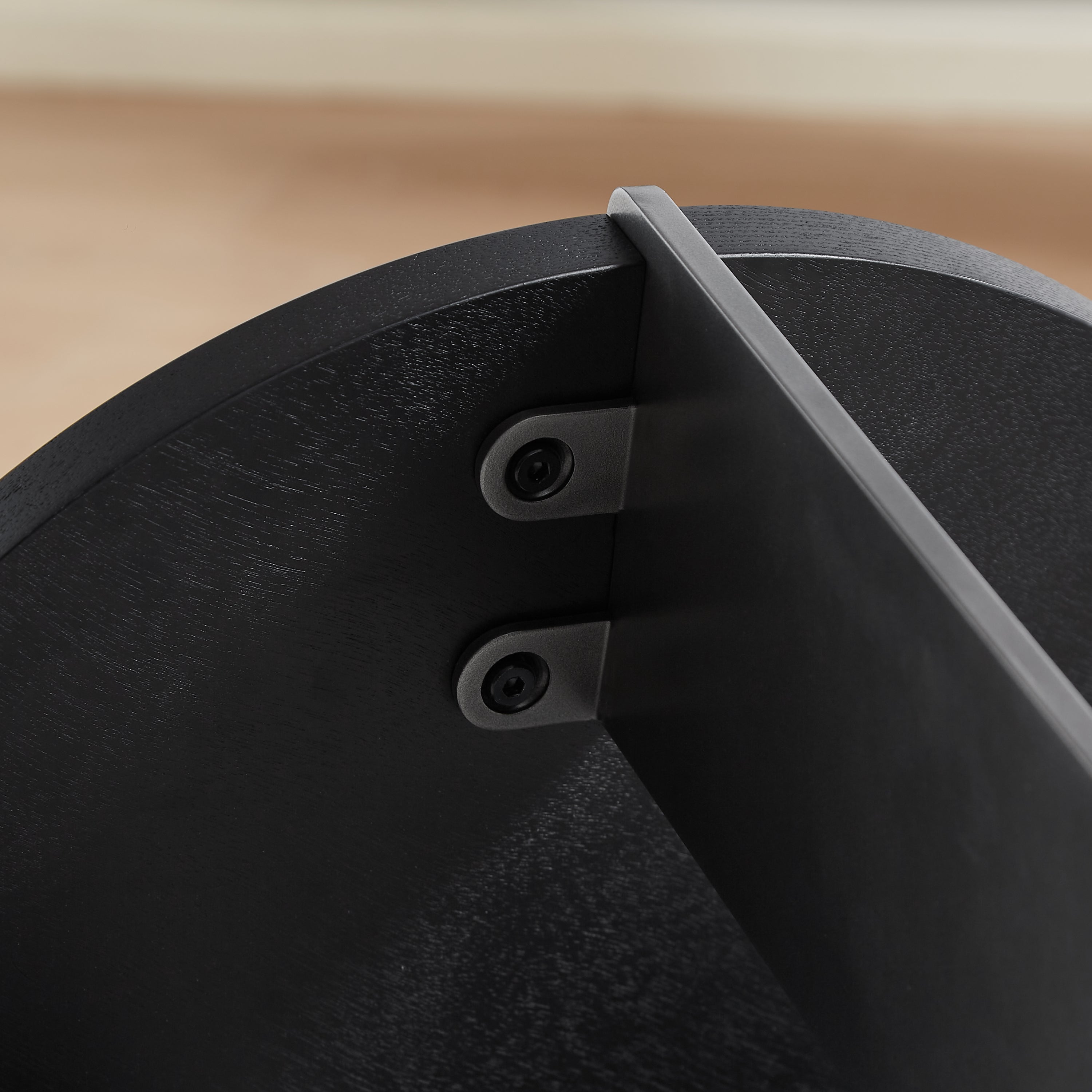 Round Coffee Table Black Oak Wood Surface and Black Metel Feet