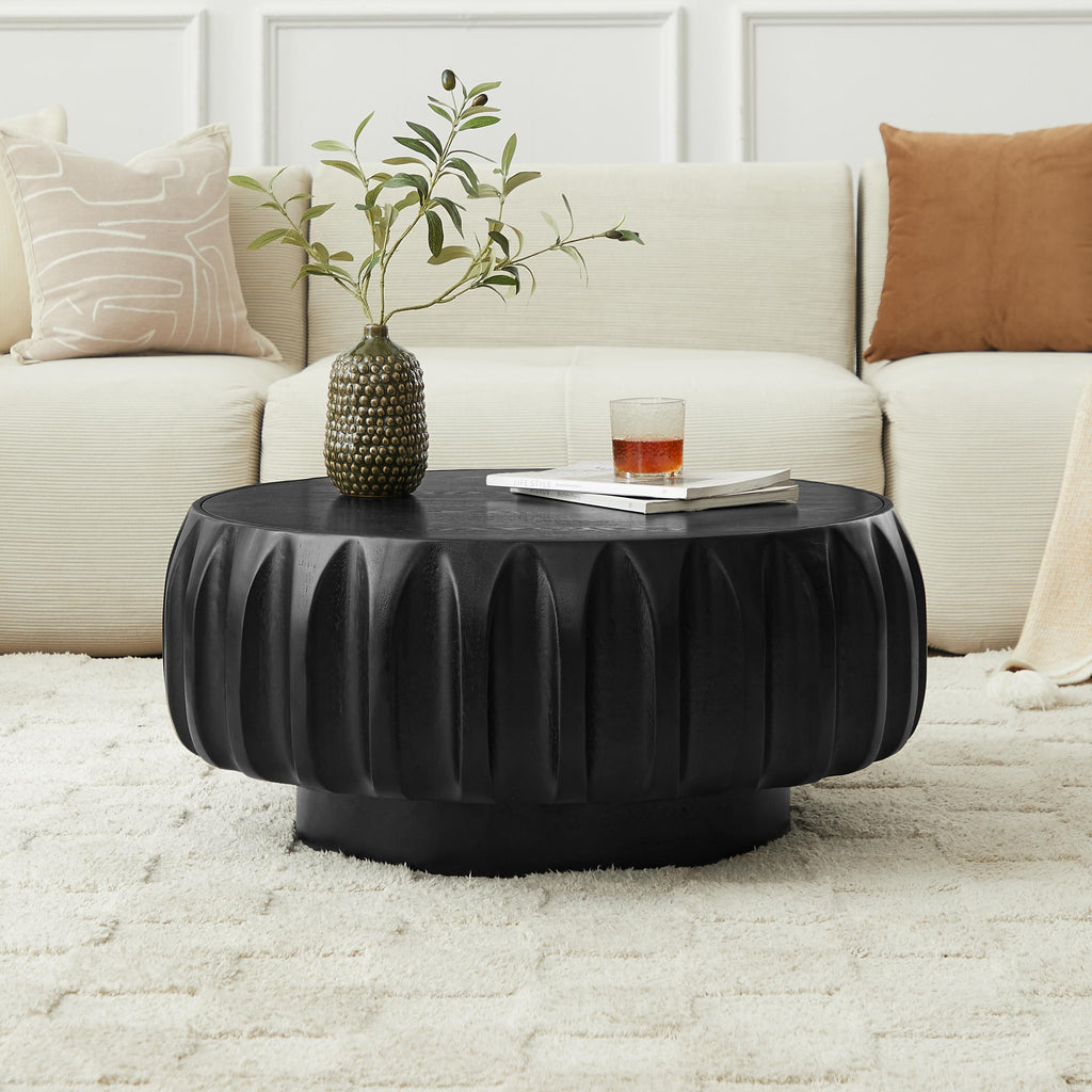 Round Solid Wood Carved Coffee Table with Elegant Sculptural Design Coffee Table
