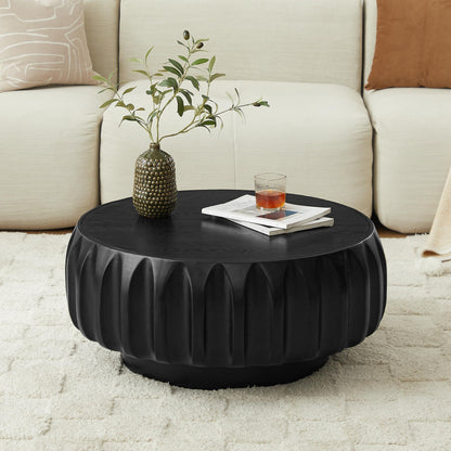 Round Solid Wood Carved Coffee Table with Elegant Sculptural Design Coffee Table