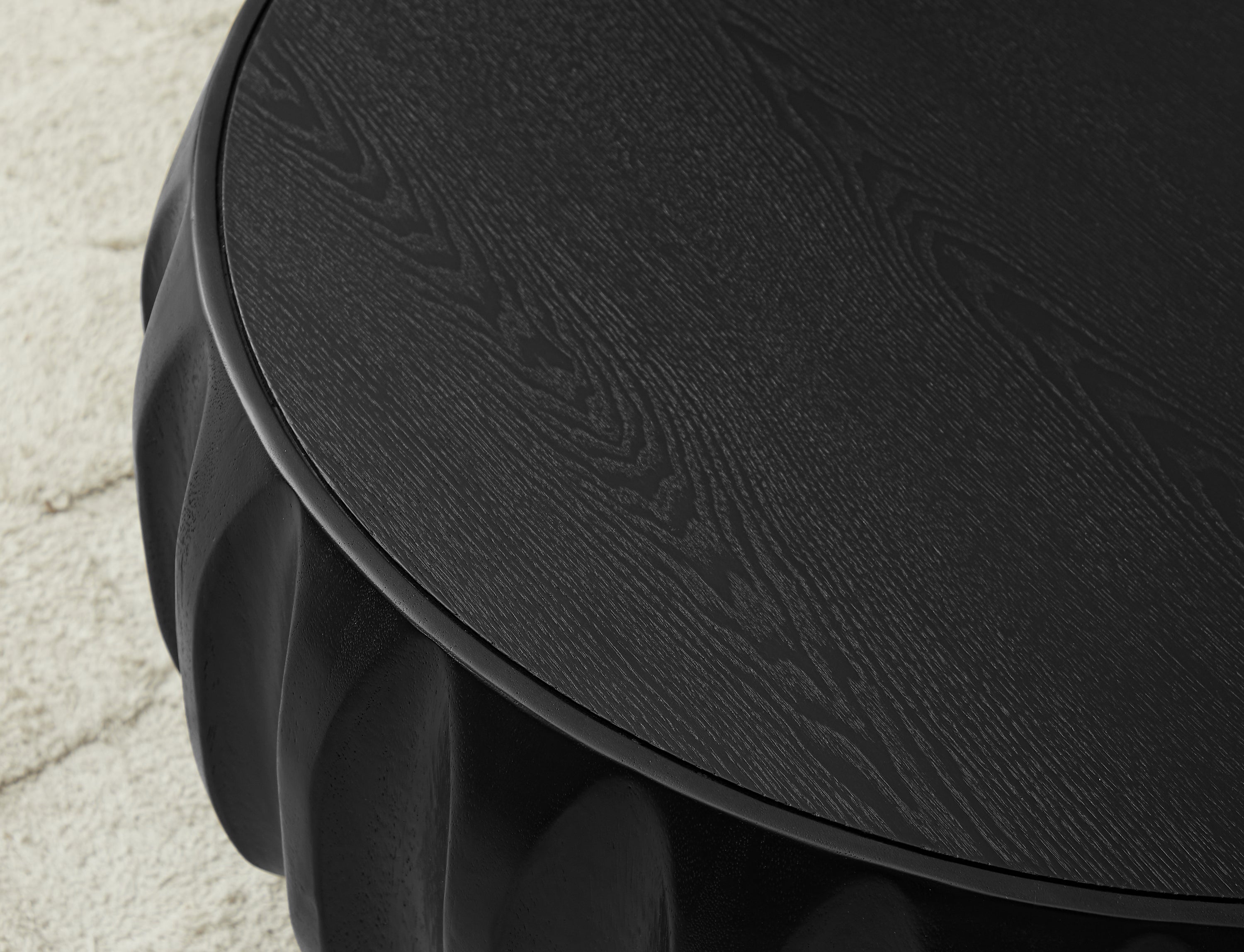 Round Solid Wood Carved Coffee Table with Elegant Sculptural Design Coffee Table